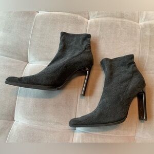 Casadei Charcoal Grey Sock Bootie Ankle Boots Heels Size 8.5